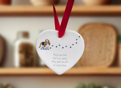 Basset Hound Walk Beside Us Ceramic Heart